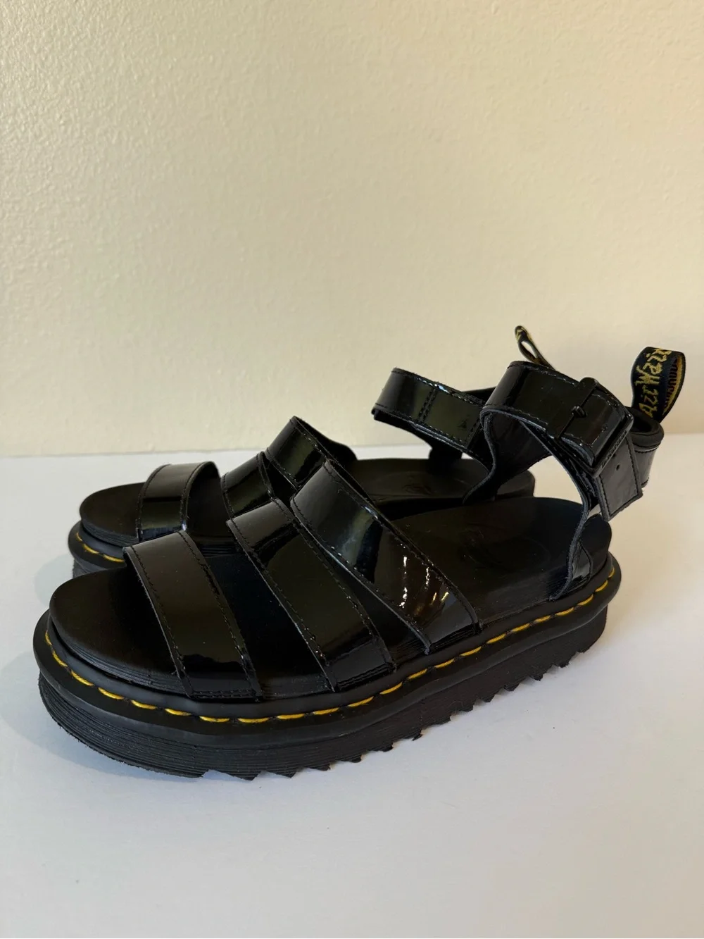 Dr. Martens Blaire Patent Leather Platform Sandals Black W US 8 EU 39 AirWair